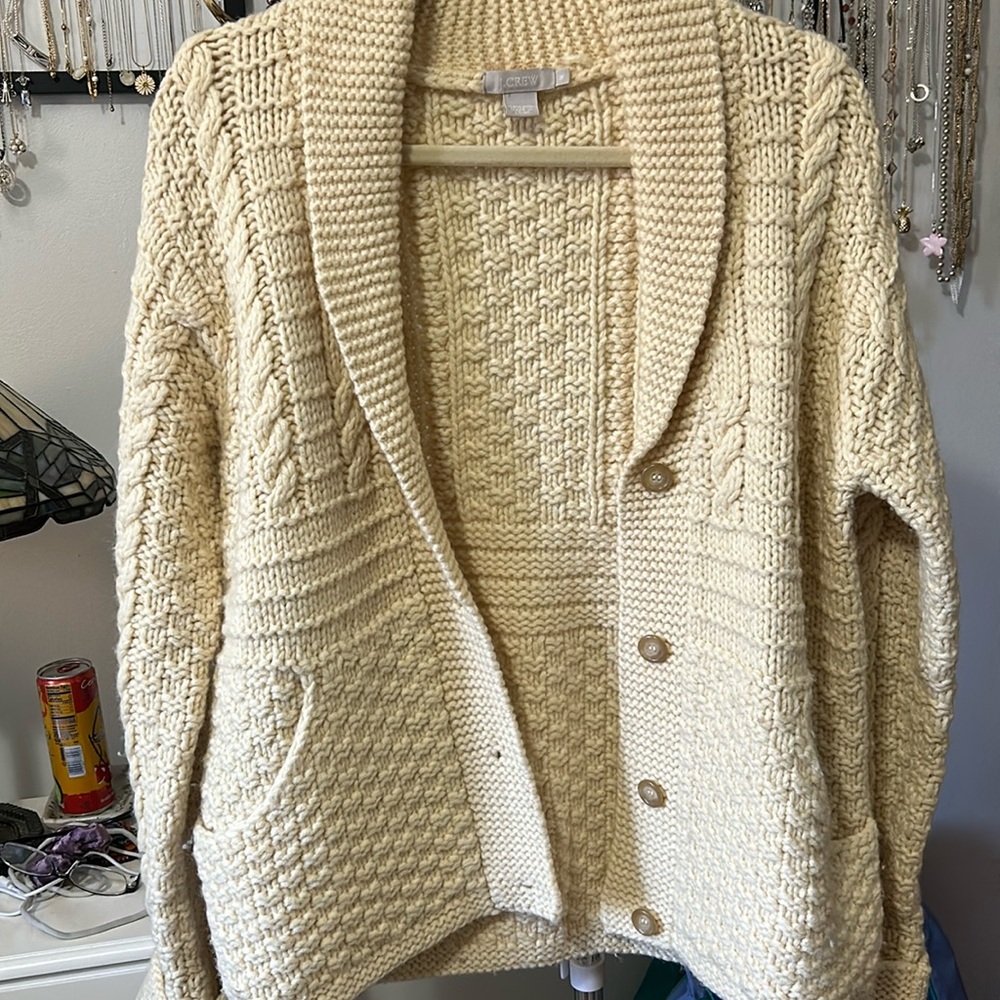 J Crew 100% Wool Cream Cardigan M